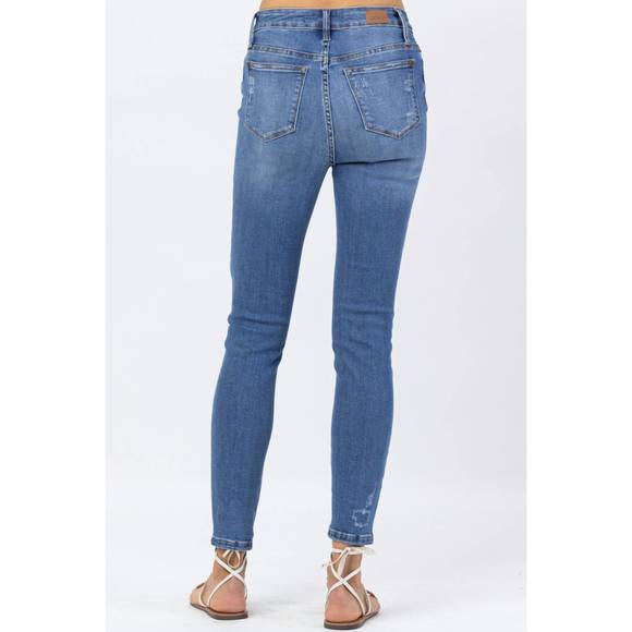 NEW JUDY BLUE lemon patch high waist skinny jean in medium blue - Picture 4 of 4